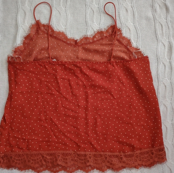 Maverick Polka-Dotted Tank Top with Lace Detail and Spaghetti Straps Sz. L - Picture 4 of 4